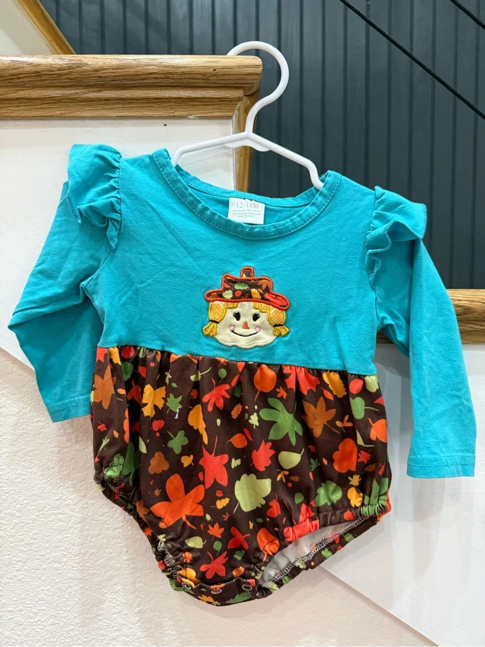 Turquoise Scarecrow Skirted-Style One-Piece for Kids
